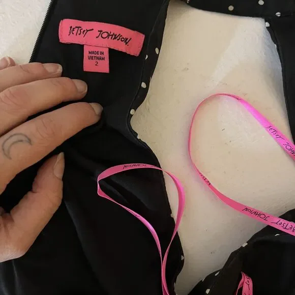 Betsey Johnson Black & White Polka Dot Halter Cocktail Dress | Semiformal Whimsy - Picture 3 of 9